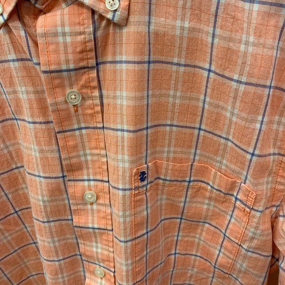 IZOD Men’s Long Sleeved Orange Plaid Button Up Short Size S - Picture 2 of 4